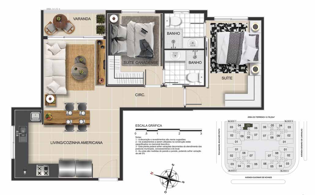 Planta do apartamento Apartamento Coluna 05, 2 quartos (2 suítes) - Green View Residences