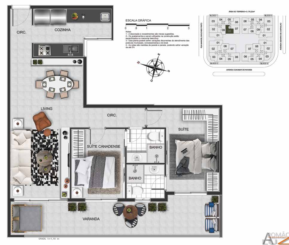 Planta do apartamento Apartamento Coluna 08, 2 quartos (2 suítes) - Green View Residences