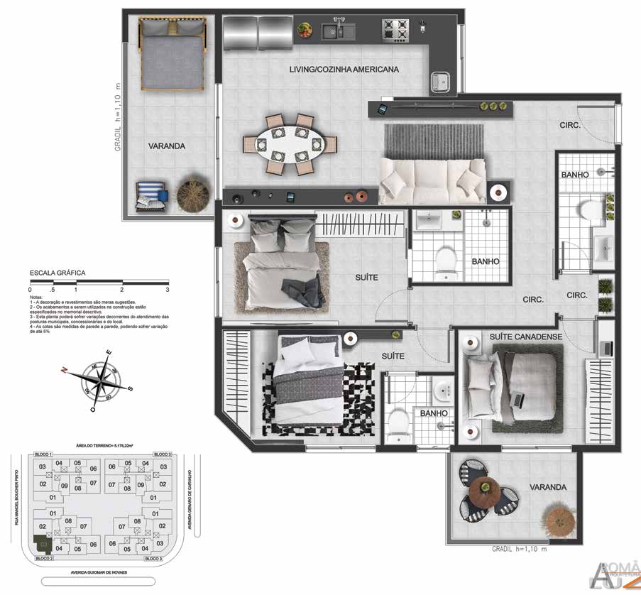 Planta do apartamento Apartamento Coluna 03, 3 quartos (3 suítes) - Green View Residences