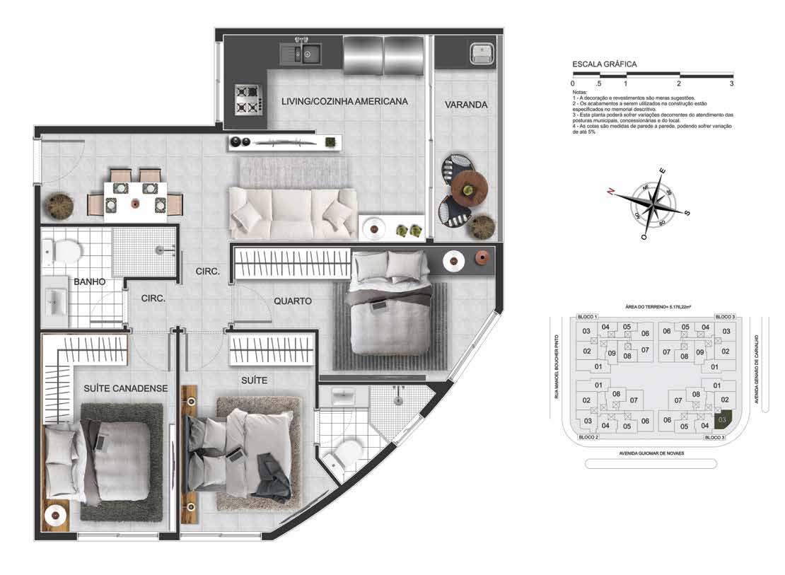 Planta do apartamento Apartamento Coluna 05, 2 quartos (2 suítes) - Green View Residences