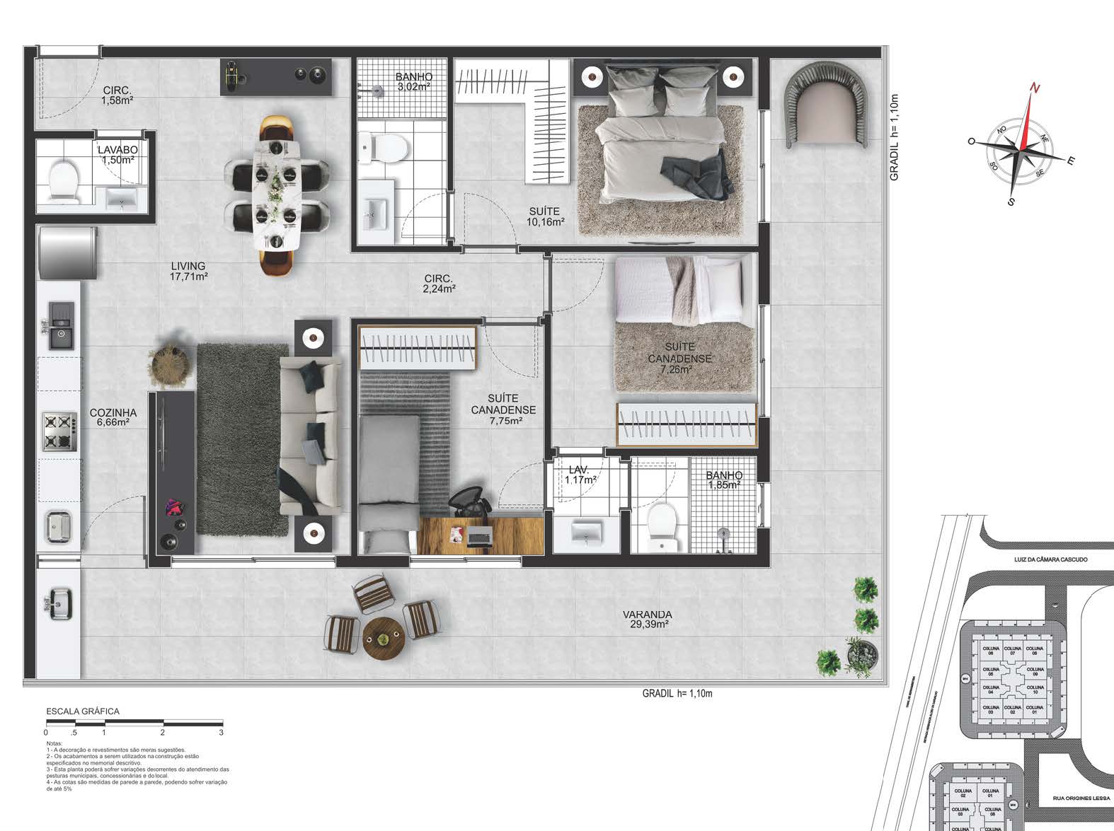 Planta do apartamento 2 quartos, 2 quartos, 78,79 m² - Pacific Way Residences