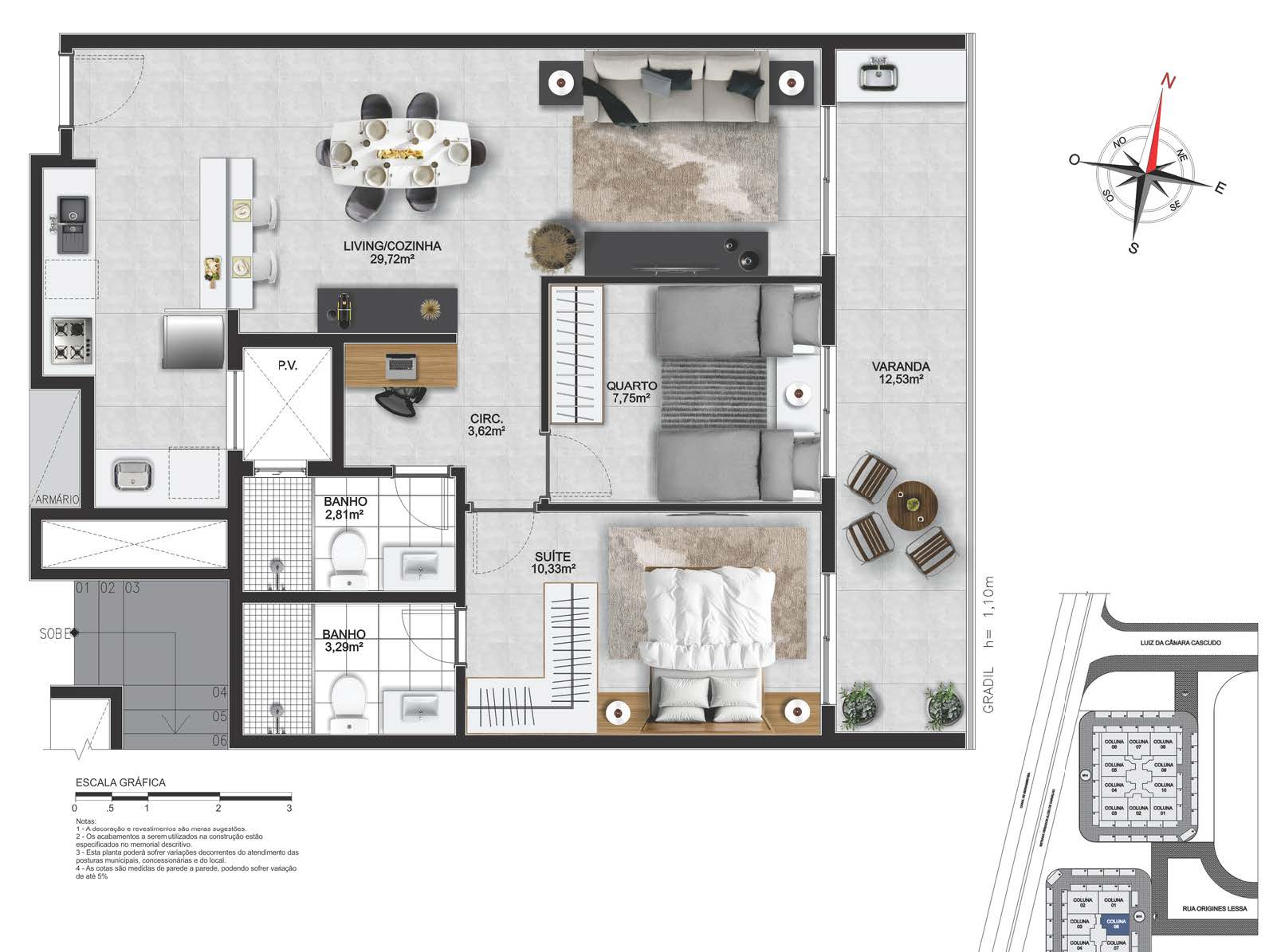 Planta do apartamento 2 quartos, 2 quartos, 78,79 m² - Pacific Way Residences